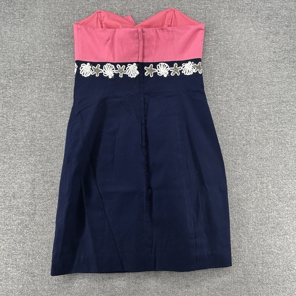 Lilly Pulitzer Krissa Strapless Sheath Dress Women Size 2 Navy Blue Pink Preppy - Picture 2 of 11
